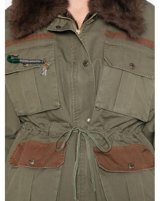 FRONT STREET 8 Green Faux-Fur Trim Drawstring Coat
