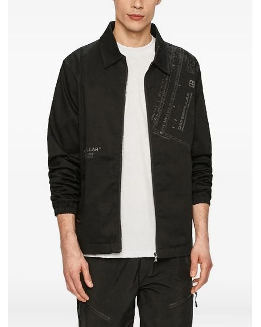 Caterpillar Black Engineering-Print Zipped Shirt Jacket for men