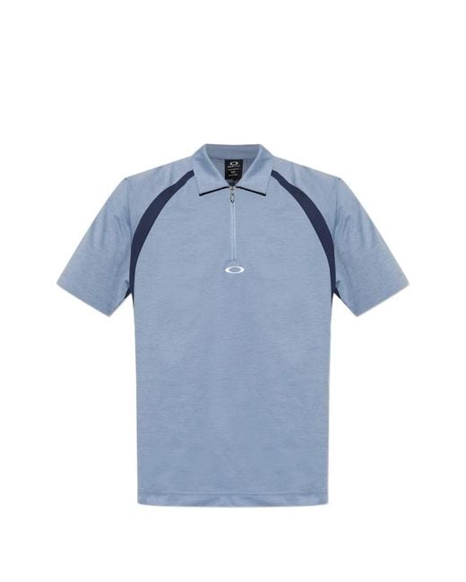 Oakley Blue Zip Detail Colour-Block Polo Shirt for men