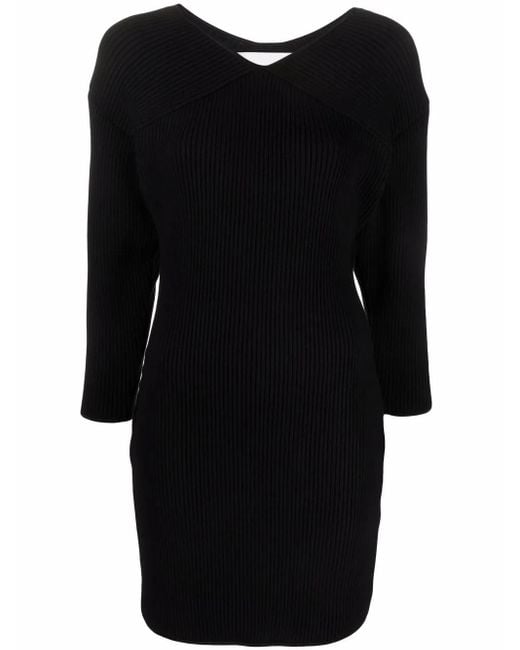 Rodebjer Black Ribbed-Knit V-Neck Dress