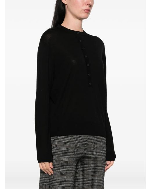 ViCOLO Black Button-Up Crew-Neck Sweater