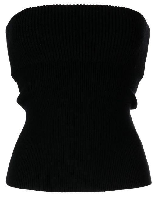 Alexander Wang Black Double-Layer Ribbed-Knit Strapless Top