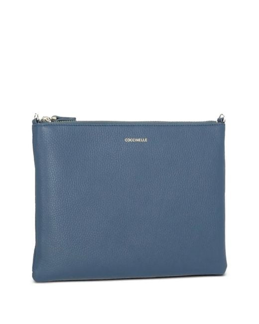 Coccinelle Blue Logo-Print Leather Clutch Bag