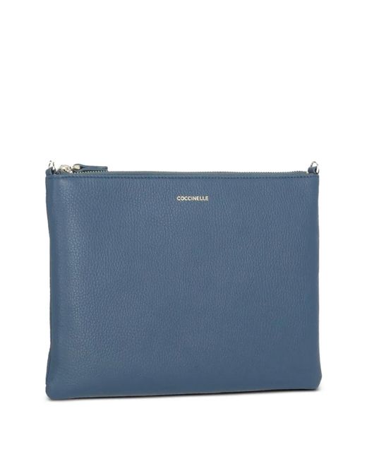 Coccinelle Blue Logo-Print Leather Clutch Bag