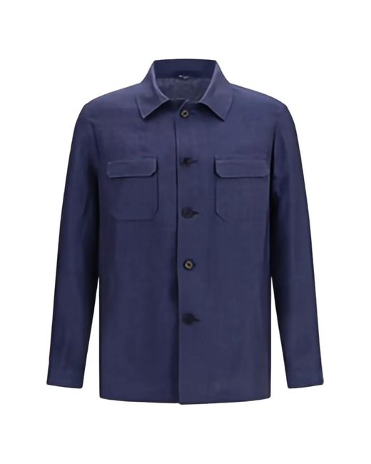 Gi Capri Blue Button-Up Linen Shirt for men