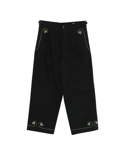 Bode Black Lucky Draw Embroidered Trousers for men
