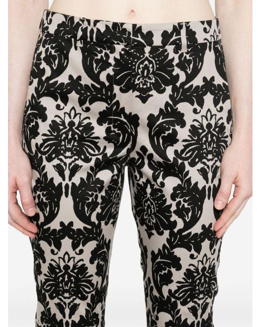 Max Mara Black Floral-print Cotton Tailored Trousers