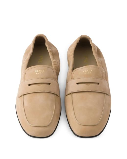 Prada White Shuffle Nubuck Leather Loafers