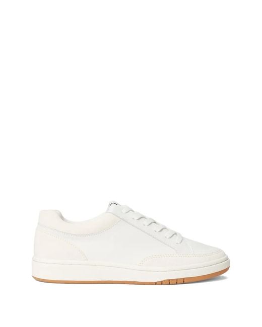 Ralph Lauren White Round-Toe Lace-Up Sneakers