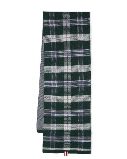 Thom Browne Green Check-pattern Knitted Scarf for men