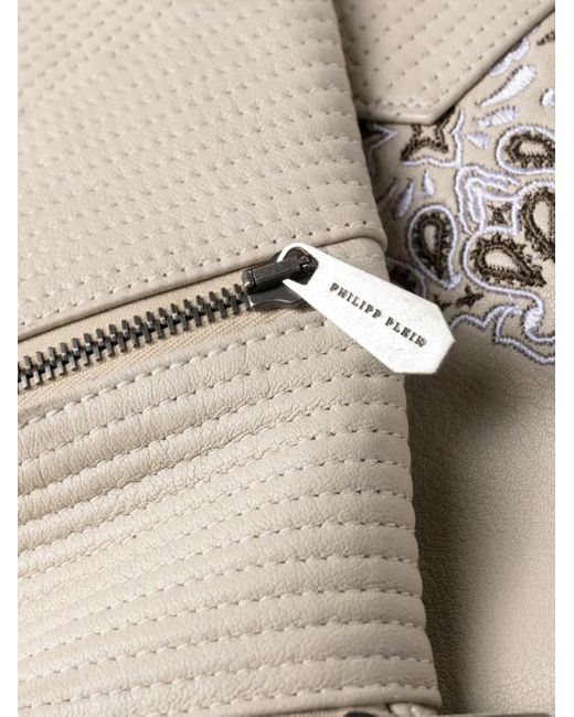 Philipp Plein Natural Bandana-Panelling Skinny Leather Trousers