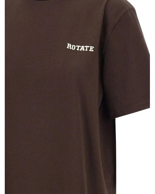 ROTATE BIRGER CHRISTENSEN Brown Logo-Embroidery Crew-Neck T-Shirt