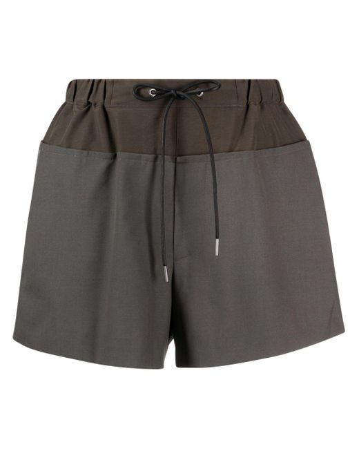 Sacai Gray Panelled Flared Shorts