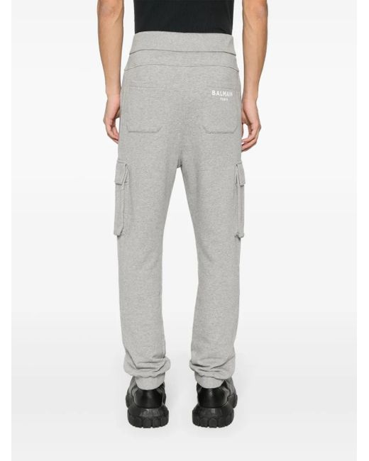 Balmain Gray Logo-Print Cotton Track Pants for men