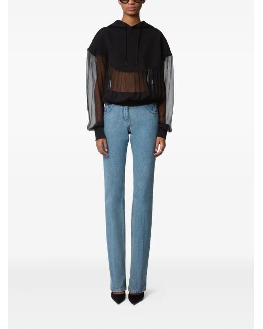 Nina Ricci Black Chiffon-Paneled Fleece Hoodie