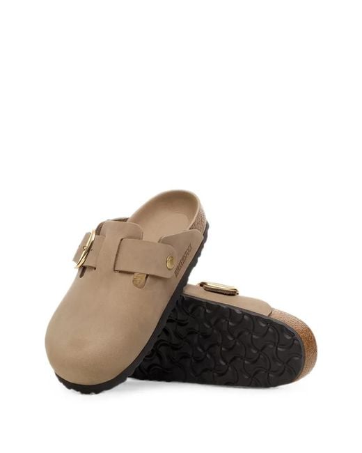 Birkenstock White Boston Buckle-Fastening Mules
