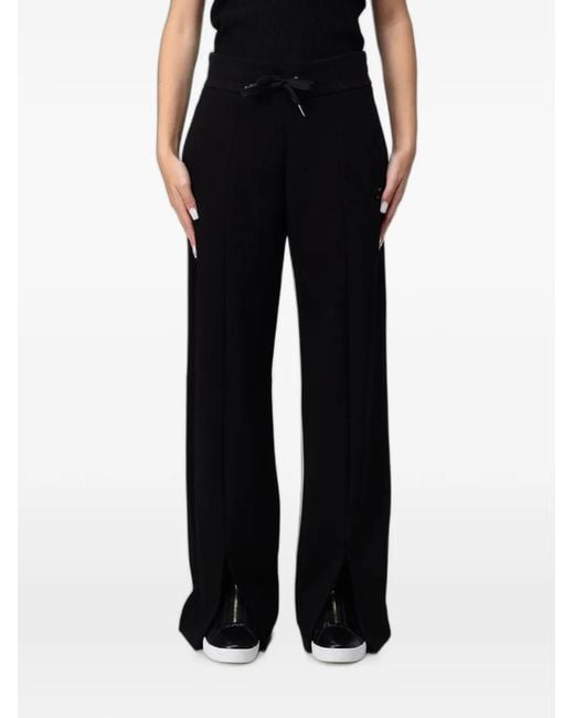 Emporio Armani Black Drawstring-Waist Wide-Leg Trousers