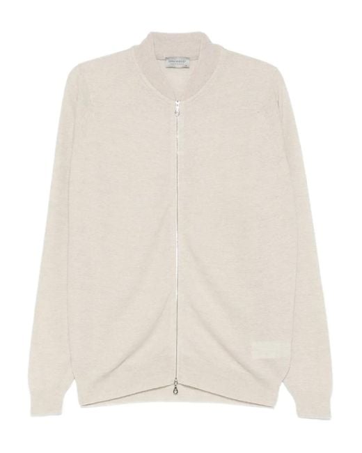 John Smedley White Cardigan mit Reißverschluss