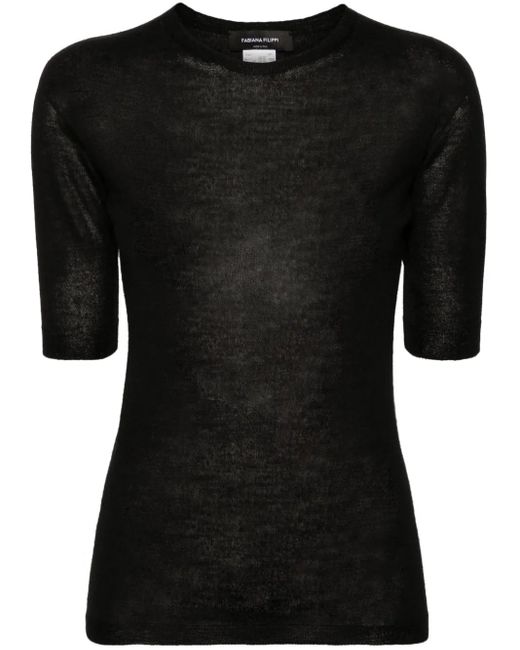 Fabiana Filippi Black Short-Sleeve Fine-Knit Sweater