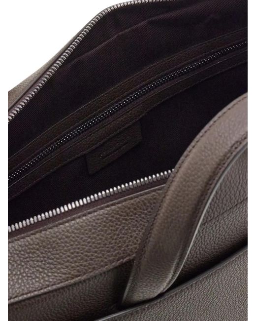 Ferragamo Black Gancini Buckle Briefcase for men