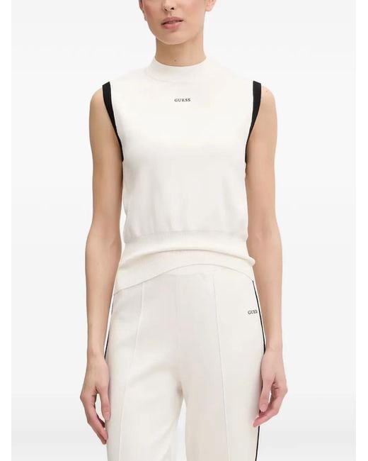 Guess White Contrast-Trim Tank Top