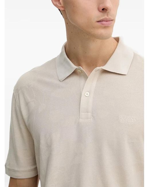 Guess White Floral-Jacquard Polo Shirt for men