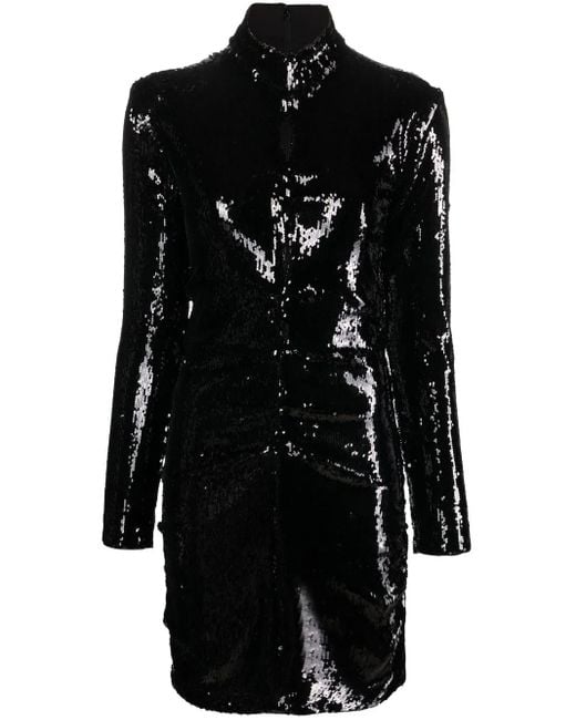 Isabel Marant Black Long-Sleeve Sequin-Embellished Dress