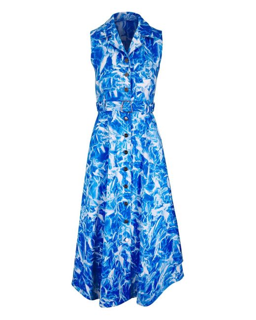 Akris Blue Belted Collared Midi Dress