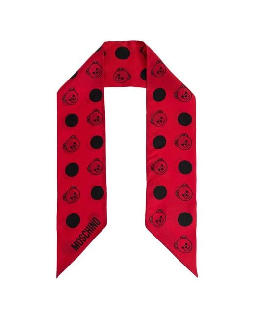 Moschino Red Polka-Dot Teddy Silk Scarf