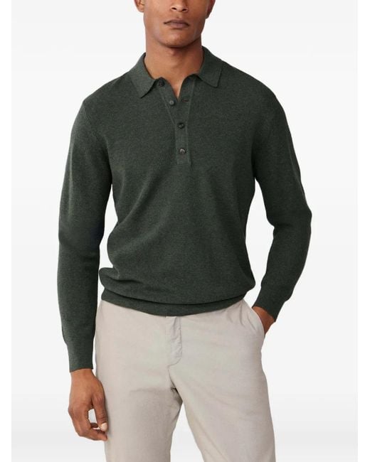 Hackett Gray Textured-Knit Long-Sleeve Polo Shirt for men