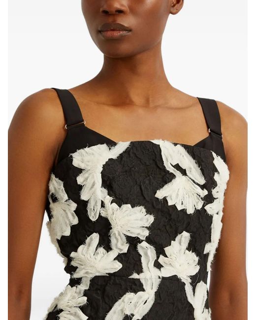 Erdem Black Floral-Applique Sleeveless Dress