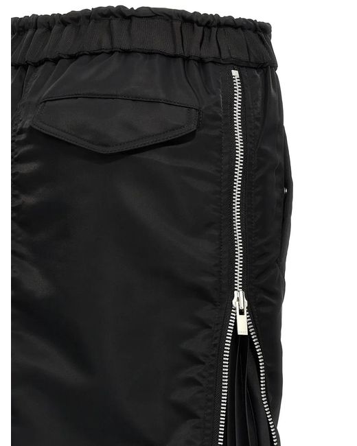 Sacai Black Jupe Mi-Longue À Zip Latéral