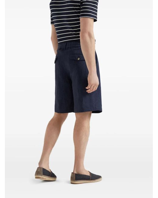 Brunello Cucinelli Blue Linen Bermuda Shorts for men