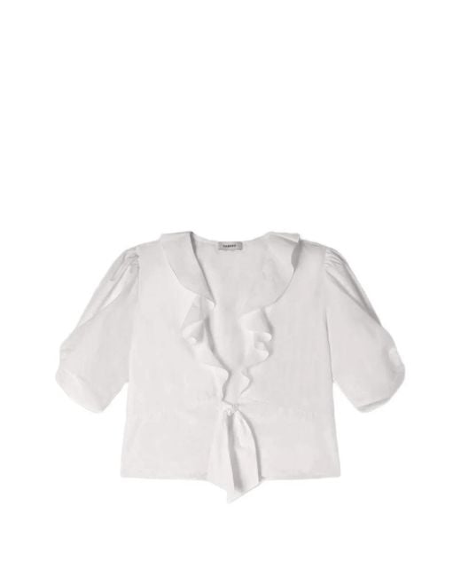 Sandro White Ruffled Crop Top