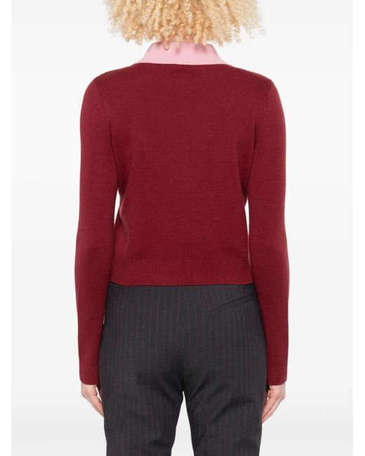 Self-Portrait Red Burgundy Contrast Collar Knit Top