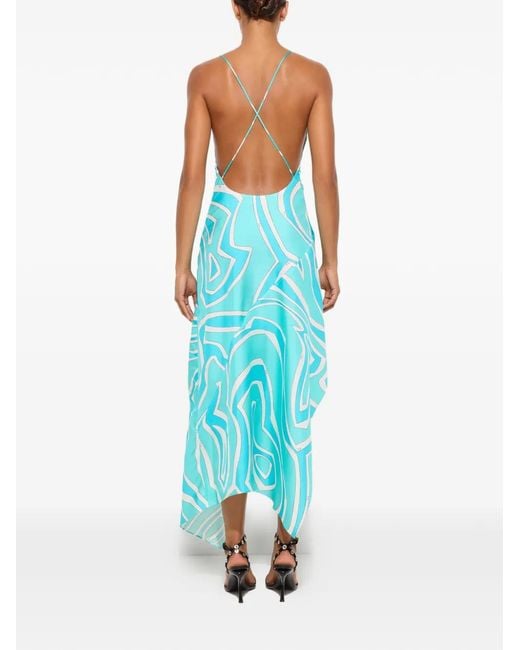 Emilio Pucci Blue Labirinto-Print Silk Dress