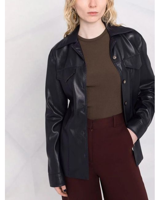 Nanushka Black Long-Sleeved Faux-Leather Shirt