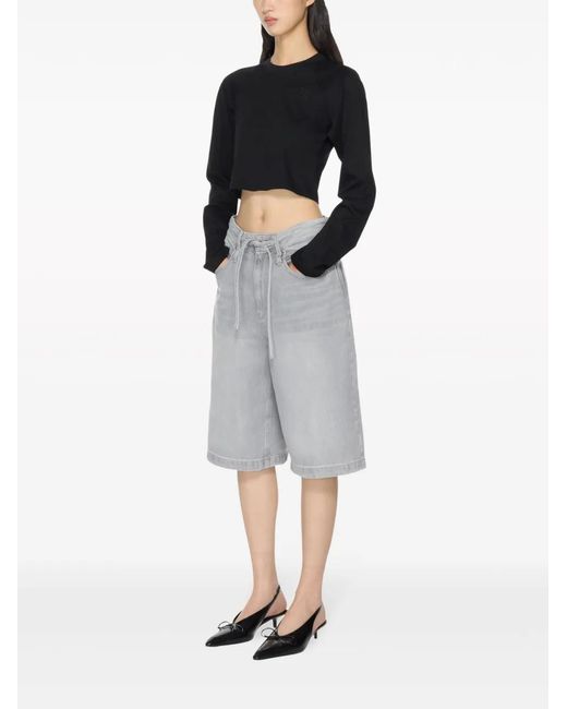 Wooyoungmi Blue Logo-Embroidered Cropped T-Shirt