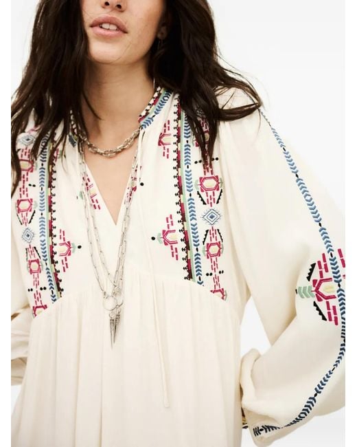 Ba&sh Natural Telma Embroidered V-Neck Dress