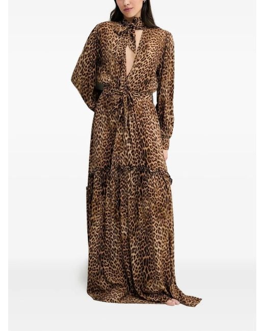 Melissa Odabash Brown Leopard-Print Ruffled Maxi Dress