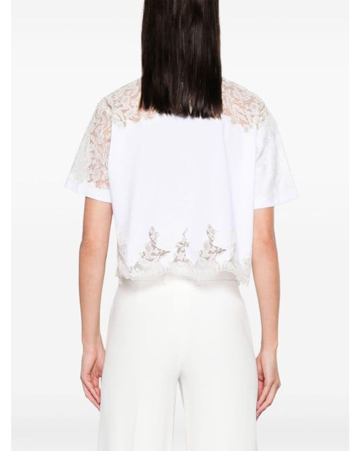 Ermanno Scervino White Lace-panelling Cropped T-shirt