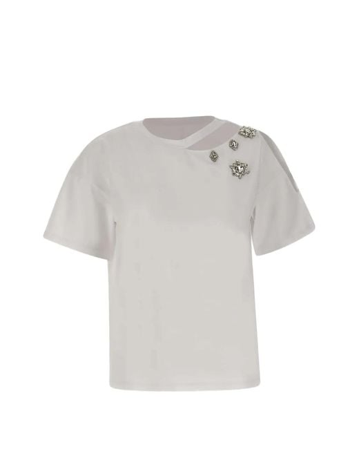 Liu Jo White T-Shirt With Jewel Embroidery