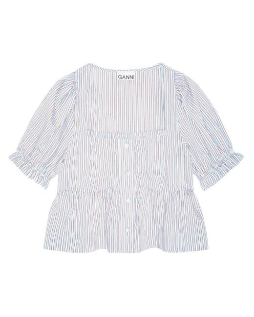 Ganni White Striped Blouse