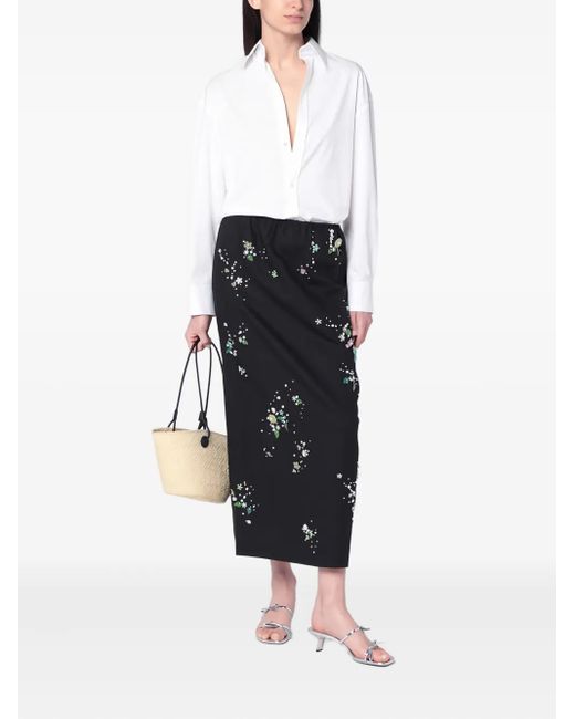 BERNADETTE Black Floral-Embellished Elastic-Waist Skirt
