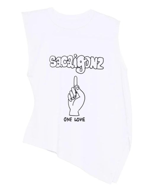 Sacai White Graphic-Print Asymmetric Top