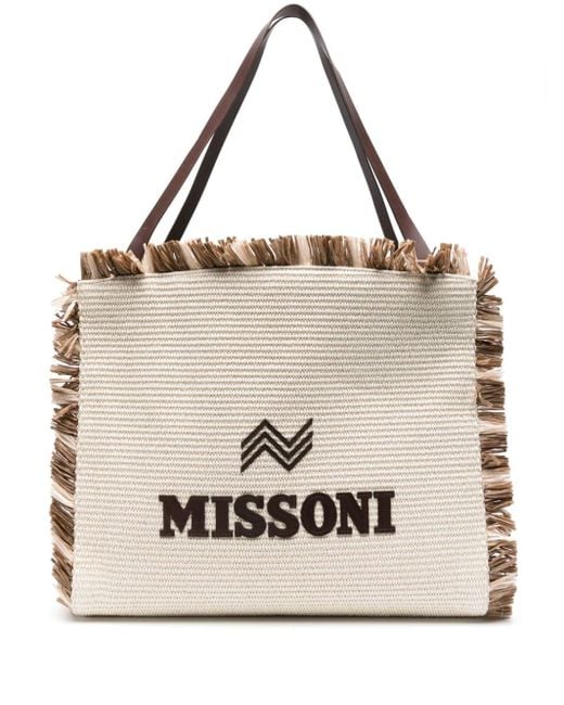 Missoni Natural Logo-appliqué Frayed Tote Bag