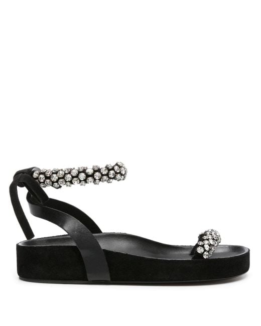 Isabel Marant Black Mellan Crystal-embellished Suede Sandals
