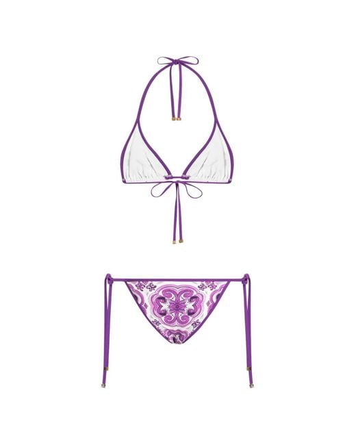 Dolce & Gabbana Purple Majolica Print Bikini