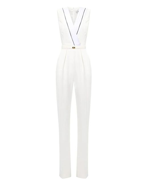 Elisabetta Franchi Geplooide Jumpsuit Met Logo Afwerking in het White