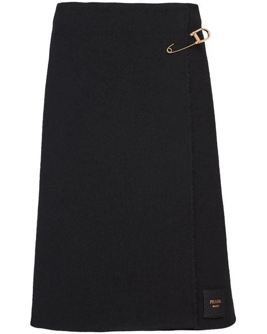 Prada Black Safety-pin Wool-blend Midi Skirt